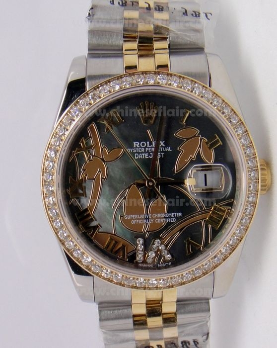 High Quality Fake Rolex Datejust / 2-Tone Rose Gold Black MOP